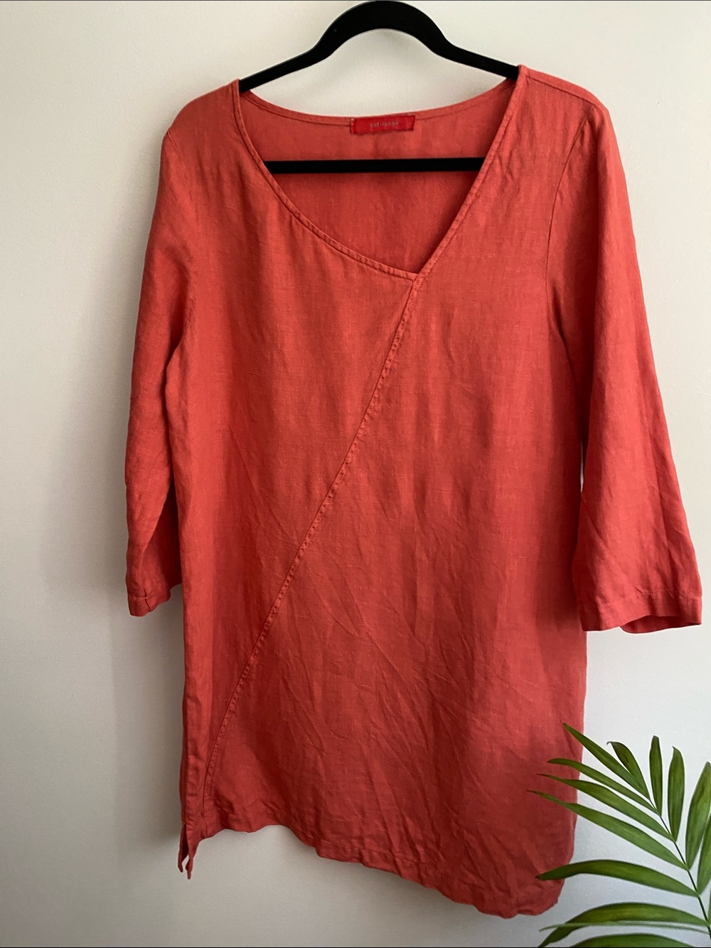 cut loose Coral 100% Linen Asymmetrical Tunic Dress. Size L